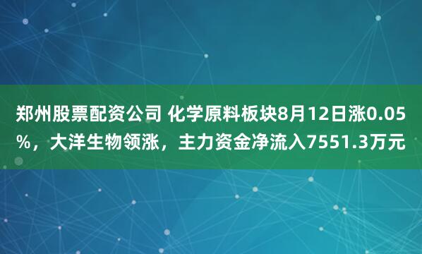 郑州股票配资公司 化学原料板块8月12日涨0.05%，大洋生物领涨，主力资金净流入7551.3万元